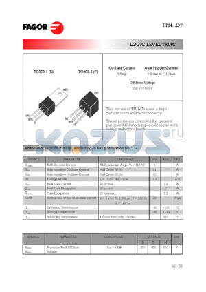 FT0405DE datasheet - 400 V, 5 mA logic level TRIAC