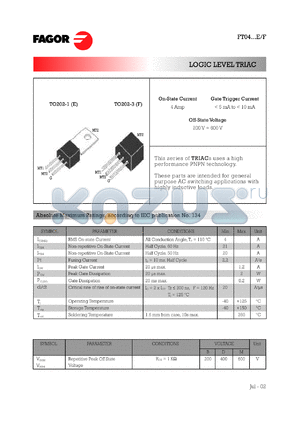 FT0405ME datasheet - 600 V, 5 mA logic level TRIAC