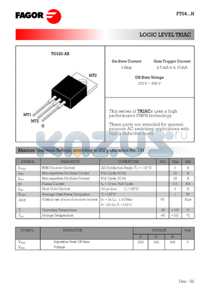 FT0408DH datasheet - 400 V, 10 mA logic level TRIAC