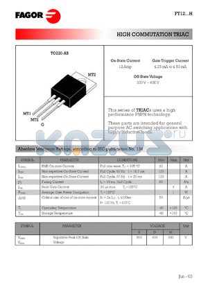 FT1216DH datasheet - 400 V, 50 mA high commutation TRIAC