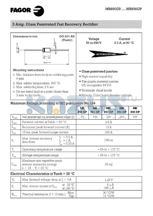 MR856GP datasheet - 600 V, 3 A glass passivated fast recovery rectifier