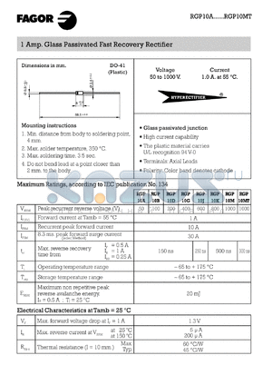 RGP10MT datasheet - 1000 V, 1 A glass passivated fast recovery rectifier