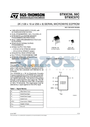 ST93C57B6 datasheet - 2K (128 x 16 or 256 x 8) microwire serial EEPROM, 3 to 5.5V