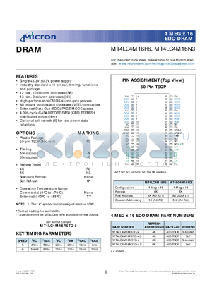 MT4LC4M16R6TG-5IT datasheet - 4 MEG x 16 EDO DRAM, 50ns