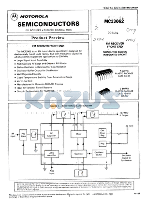 MC13062P datasheet - FM receiver front end