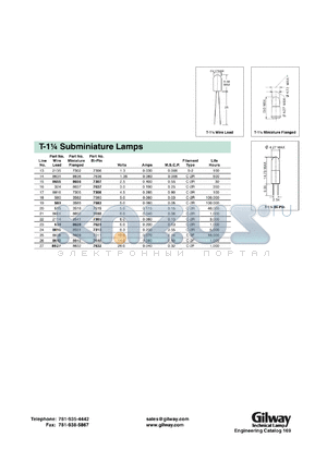 8551 datasheet - T-1 3/4  subminiature, miniature flanged lamp. 6.3 volts, 0.200 amps.