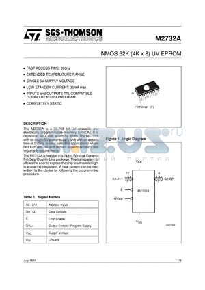 M2732A-F1 datasheet - NMOS 32K (4K x 8) UV EPROM, 250ns