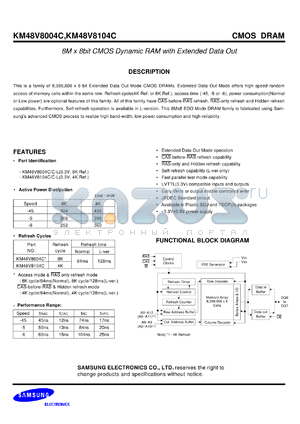 KM48V8104CSL-6 datasheet - 8M x 8bit CMOS dynamic RAM with extended data out, 60ns