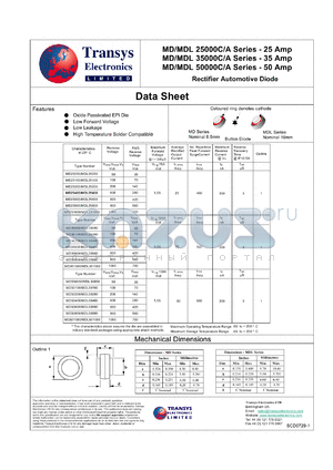 MDL25050 datasheet - 50 V, 25 A, rectifier automotive diode