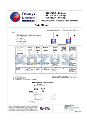 RZ5024A datasheet - 50 A, rectifier/zener automotive altemator diode