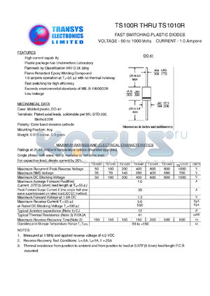 TS108R datasheet - 800 V, 1 A, fast switching plastic rectifier