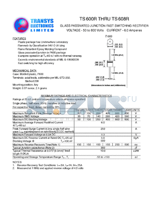 TS600R datasheet - 50 V, 6 A, glass passivated junction fast switching rectifier