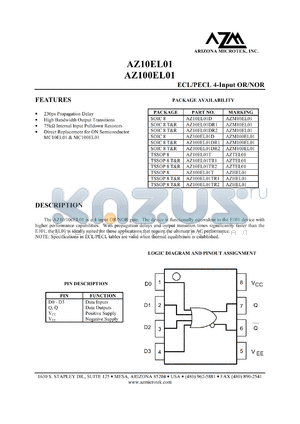 AZ10EL01DR2 datasheet - 4.75 V-5.5 V, ECL/PECL 4-input OR/NOR