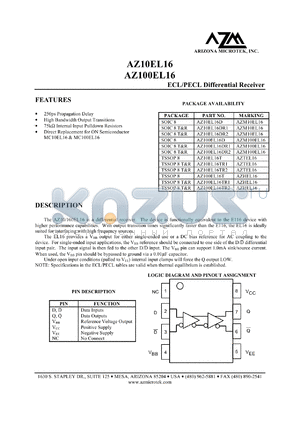 AZ10EL16TR2 datasheet - 4.75 V-5.5 V, ECL/PECL differential receiver