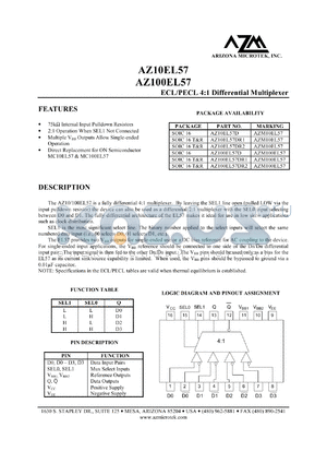 AZ100EL57DR1 datasheet - 4.75 V-5.5 V, ECL/PECL 4:1 differential multiplexer