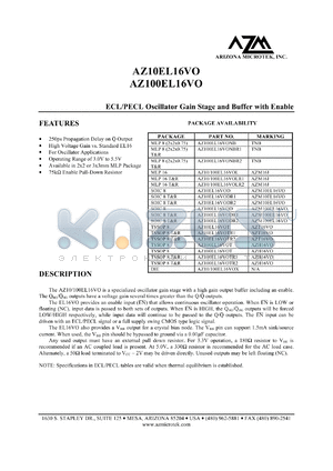 AZ10EL16VOLR2 datasheet - 3.0 V-5.5 V, ECL/PECL oscillator gain stage and buffer with enable