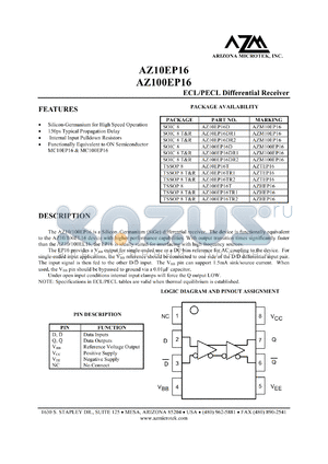 AZ10EP16TR1 datasheet - 3.0 V-3.6 V, ECL/PECL differential receiver