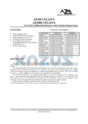 AZ10LVEL16VSDR1 datasheet - 3.0 V-5.5 V, ECL/PECL differential receiver