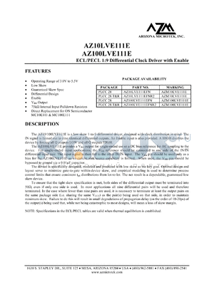 AZ10LVE111EFNR2 datasheet - 3.0 V-5.5 V, ECL/PECL 1:9 differential clock driver with enable