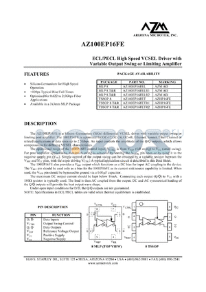AZ100EP16FETR1 datasheet - 3.0 V-3.6 V, ECL/PECL high speed VCSEL driver
