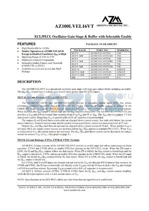 AZ100LVEL16VTNAR1 datasheet - 3.0 V-5.5 V, ECL/PECL oscillator gain stage and buffer with selectable enable