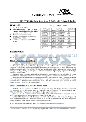 AZ100LVEL16VTMBR1 datasheet - 3.0 V-5.5 V, ECL/PECL oscillator gain stage and buffer with selectable enable