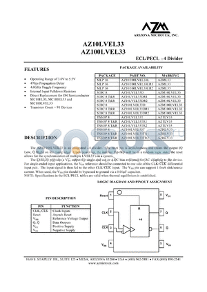 AZ10LVEL33TR1 datasheet - 3.0 V-5.5 V, ECL/PECL 4 driver