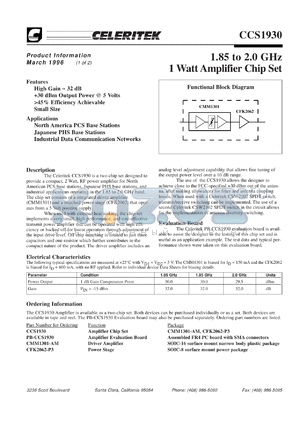 CCS1930 datasheet - 1.85-2.0 GHz, 1 W amplifier chip set( CMM1301-AM)