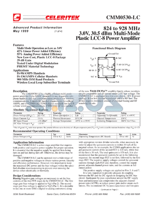 CMM0530-LC-00T0 datasheet - 824 to 928 MHz, 3 V, 30.5 dBm multi-mode power amplifier