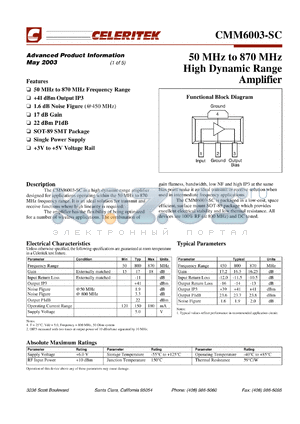 PB-CMM6003-SC datasheet - 50 MHz to 870 MHz high dynamic range amplifier