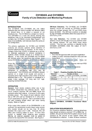 CH1809 datasheet - Family of line detection and monitoring product