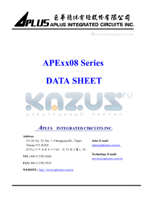 APE4108 datasheet - 128 K, Very low-cost voice and melody synthesizer with 4-bit CPU. 4-bit ALU, ROM, RAM , I/O ports, timers, clock generator, voice synthesizer.