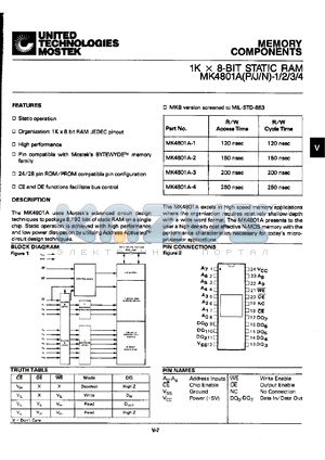 MK4801AJ-3 datasheet - 1K x 8-bit static RAM, 200ns