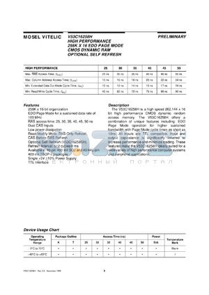 V53C16258HT45I datasheet - High performance 256K x 16 EDO page mode CMOS DRAM no self refresh, 45ns