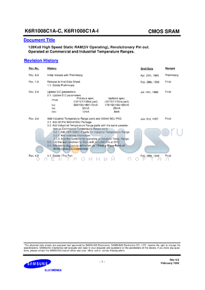 K6R1008C1A-TI12 datasheet - 128K x 8 high speed static RAM, 5V operating, 12ns