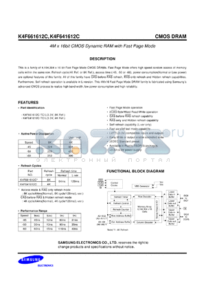 K4F661612C-TL45 datasheet - 4M x 16bit CMOS dynamic RAM with fast page mode, 3.3V power supply, 45ns, low power