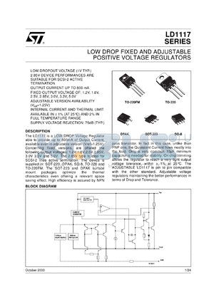 LD1117V datasheet - Low drop adjustable positive voltage regulator