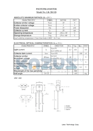 LR-2B11D datasheet - Phototransistor. Collector emitter voltage 30 V. Emitter collector voltage 5 V. Power dissipation 75 mW.