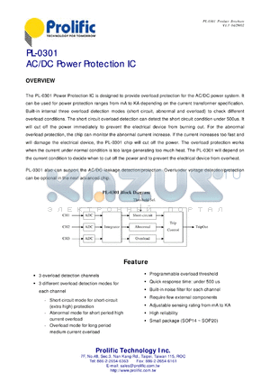 PL-0301 datasheet - AC/DC power protection IC