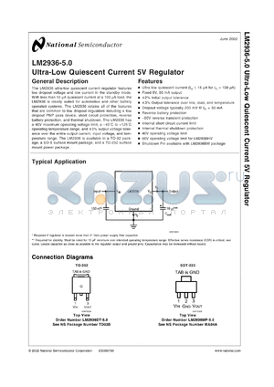 LM2936-5.0MDC datasheet - Ultra-low quiescent current 5V regulator