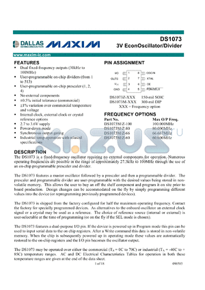 DS1073M-80 datasheet - 3V EconOscillator/divider, max 80MHz