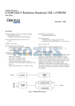 UT28F256LVC-65UCX datasheet - Radiation-hardenet 32K x 8 PROM. 65ns acces time. Lead finish optional.