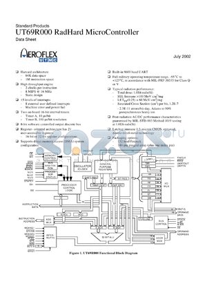 UT69R00012GCAF datasheet - RadHard microcontroller. 12 MHz operating frequency. Mil temp. Lead finish solder. Total dose 3E5 rads(Si).