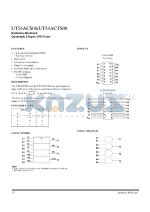 UT54ACTS08 datasheet - Radiation-hardened quadruple 2-input AND gate.