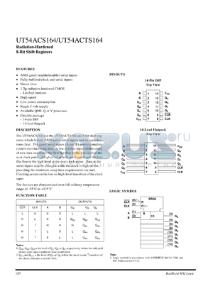 UT54ACS164 datasheet - Radiation-hardened 8-bit shift register.