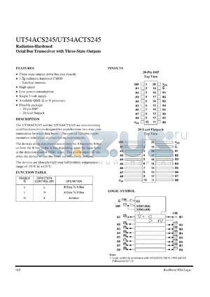 UT54ACS245 datasheet - Radiation-hardened octal bus transceiver with three-state outputs.