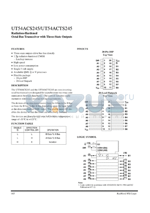 UT54ACTS245 datasheet - Radiation-hardened octal bus transceiver with three-state outputs.