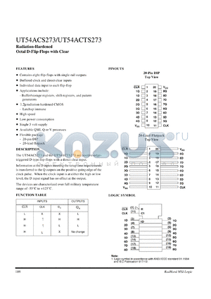 UT54ACTS273 datasheet - Radiation-hardened octal D-flip-flop with clear.