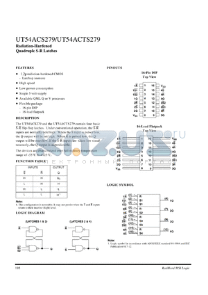 UT54ACS279 datasheet - Radiation-hardened quadruple S-R latche.