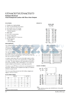 UT54ACTS373 datasheet - Radiation-hardened octal transparent latche with three-state outputs.